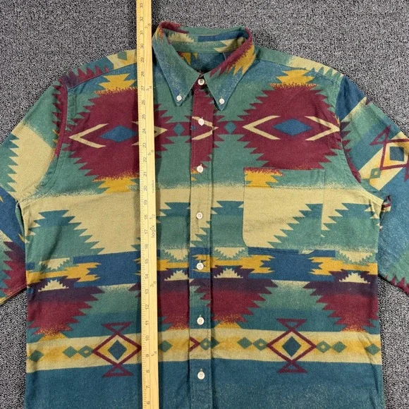Vintage Lawton Harbor Aztec Southwestern Flannel Shirt Men's L Western Boho - Picture 5 of 7
